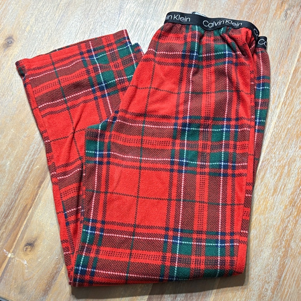 Calvin Klein Kids Red and Green Plaid Pajama Bottoms